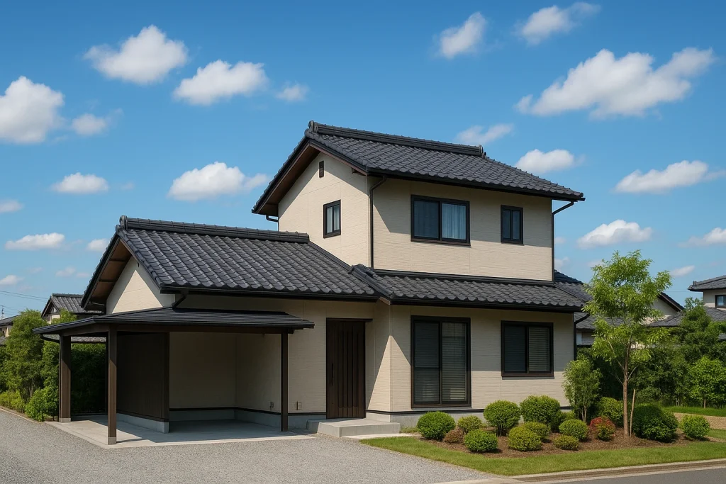 空と日本家屋の写真