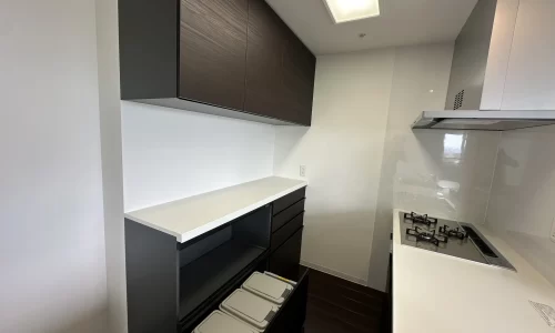 マンションの高級賃貸仕様へのリフォームのキッチン収納の写真