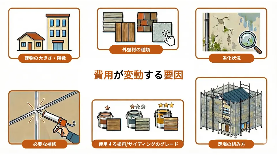 外壁リフォームの費用が変動する要因の解説画像